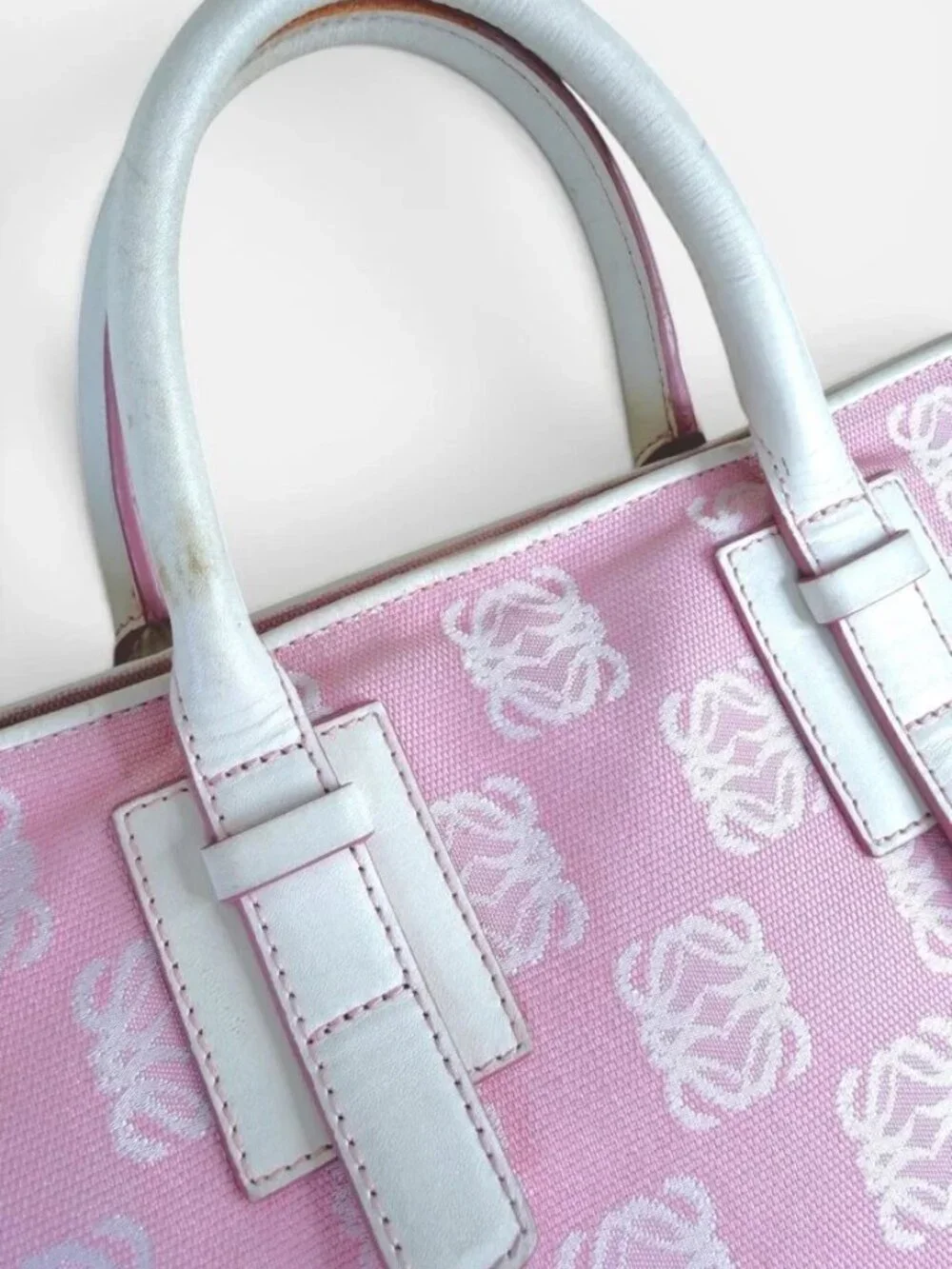 Loewe Authentic Vintage Logo Canvas Tote in Pink and White